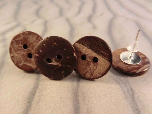 Kokos Knopf Ohrstecker Holz Natur Maserung Wald